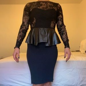 Zara Lace and Leather Black Peplum Dress